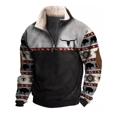 Pánska kovbojská mikina Vintage potlač Western Aztec Mikina Ležérny dlhý rukáv 1/4 zips Fleecová pulóver Pánske oblečenie Mikina s kapucňou Sveter