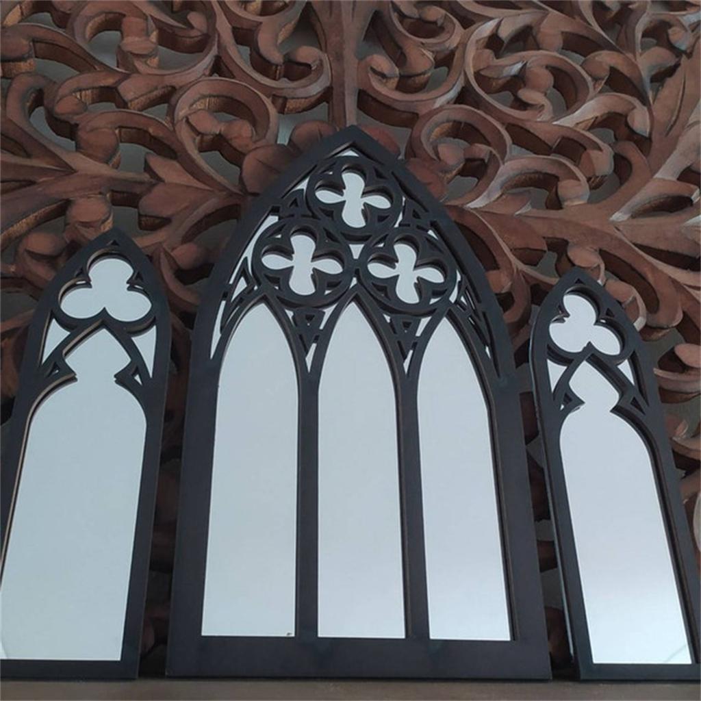 Vintage Styles Gothic Wood Framed Arched Cathedral Window Wall Mirror 3Pieces Set Wall Decors for Classical Interior