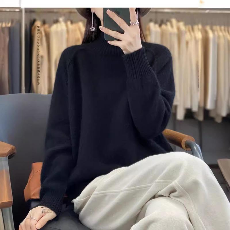 Autumn and Winter Semi-turtleneck Sweater Women's Bottoming Shirt with Fashionable and Casual Women's Shoulder Sweater Women's Simple Split Design