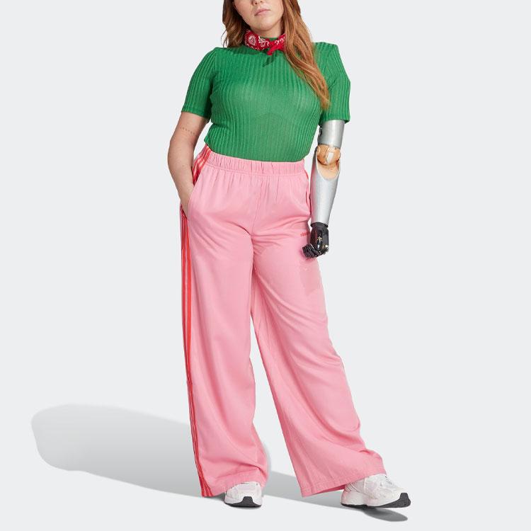 Adidas Oryginalne spodnie z szerokimi nogawkami, lampas boczny, proste nogawki, dzianinowe spodnie sportowe, spodnie damskie, różowe IT8169
