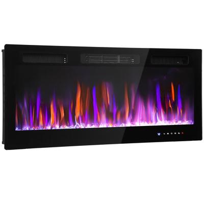 Wall-mounted or Built-in Electric Fireplace, 900W/1800W, 12-color Flame Effect, 5 Brightness Levels, 106.7x9.4x47cm, Black