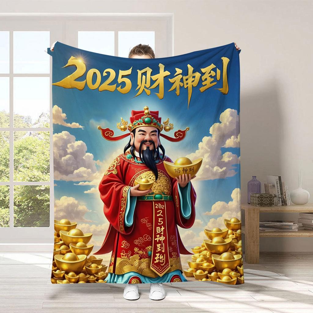 God of Wealth Theme Digitalprinted Polyester Bedroom Velvet Flannel Soft Sofa Cover Blanket Fleece Soft Sofa Cover Blankets