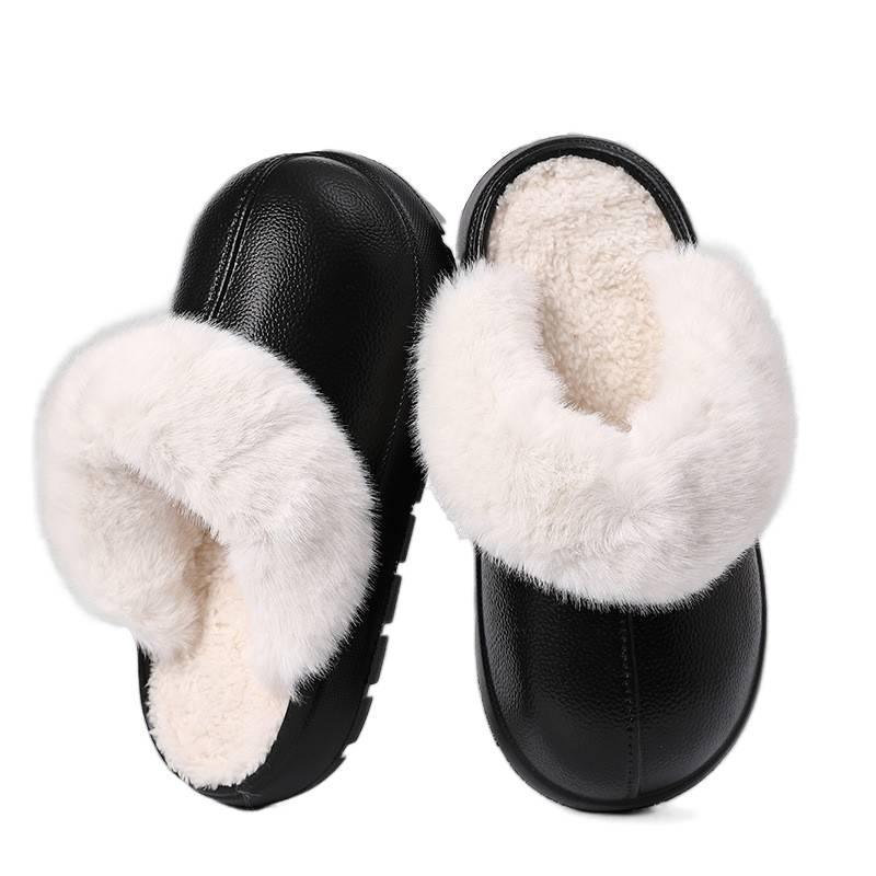 Wodoodporne bawełniane kapcie dla kobiet, gruba podeszwa EVA, półzakryte, do noszenia wewnątrz i na zewnątrz, antypoślizgowe, wodoodporne, zimowe ciepłe bawełniane z podszewką z polaru