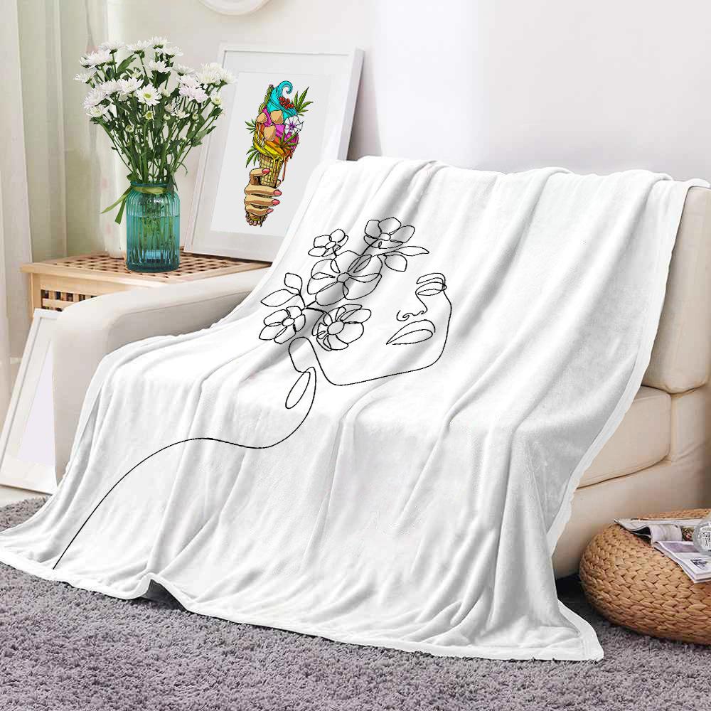 Mondrian Art Digital-printed Polyester Bedroom Velvet Flannel Soft Sofa Cover Blanket Fleece Soft Sofa Cover Blankets for Beds