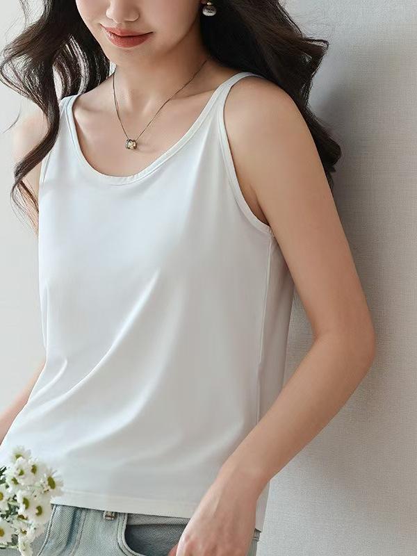 2026 New Arrival Women's Seamless U-Neck Ice Silk Camisole - One Size, Solid Color Sleeveless Top