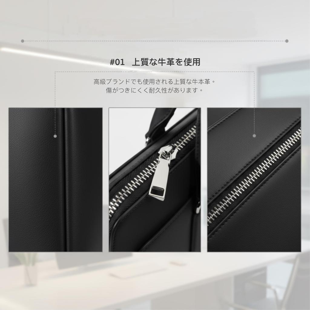 YOISA Briefcase, Premium Business Tote Bag for Men and Women, A4 Size Fit, Black, with Shoulder Strap, Genuine Cowhide Leather, Brass Zipper, Perfect