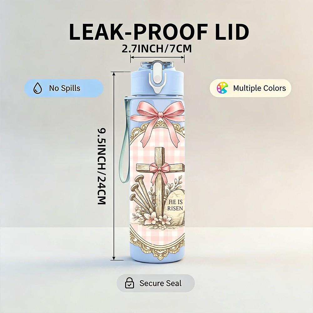 1PC Lace Bow Cross Religious Vintage Print 750ml Color Plastic Sports Water Bottle Leakproof Flip Straw Lid Suitable for Sports Office Home Use