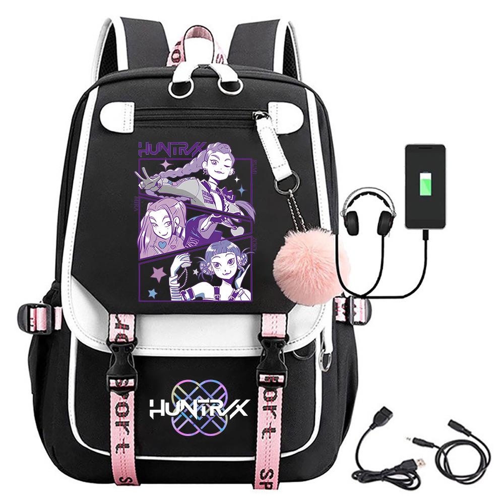K-pop Demon Hunter Girl Group Backpack with Pompom - School and Campus Edition