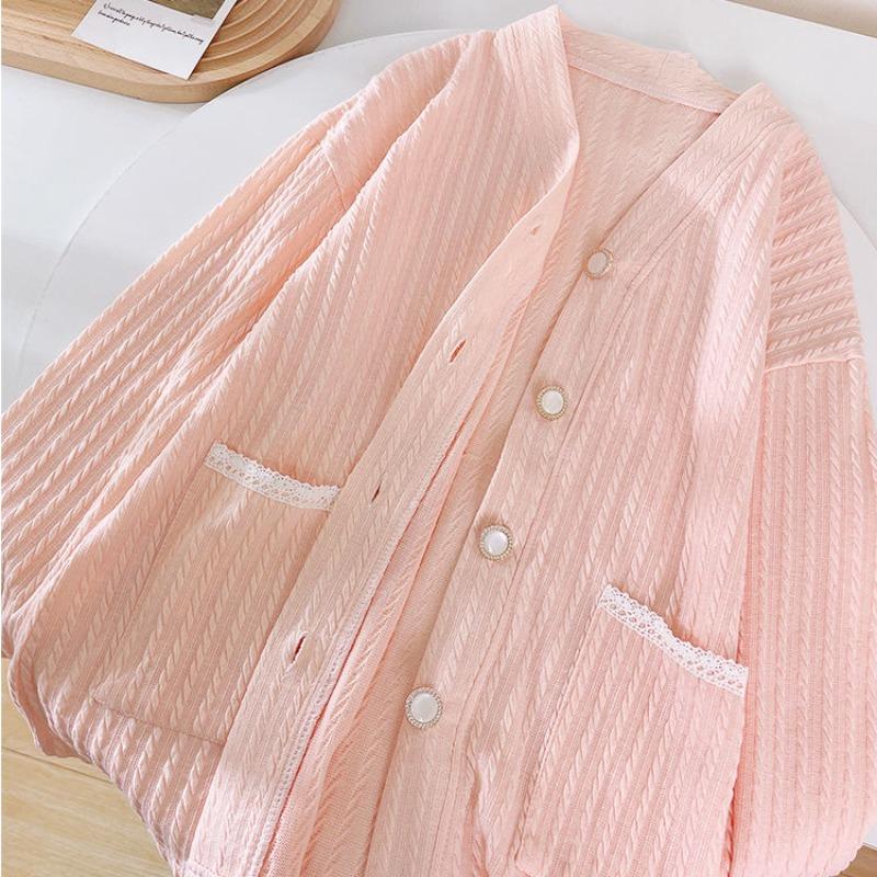 Pyžamo větší velikosti Dámská třídílná souprava Jaro Podzim Bavlna Hrudník Polštář s dlouhým rukávem Podvazek na spaní Letní Domácí oblečení