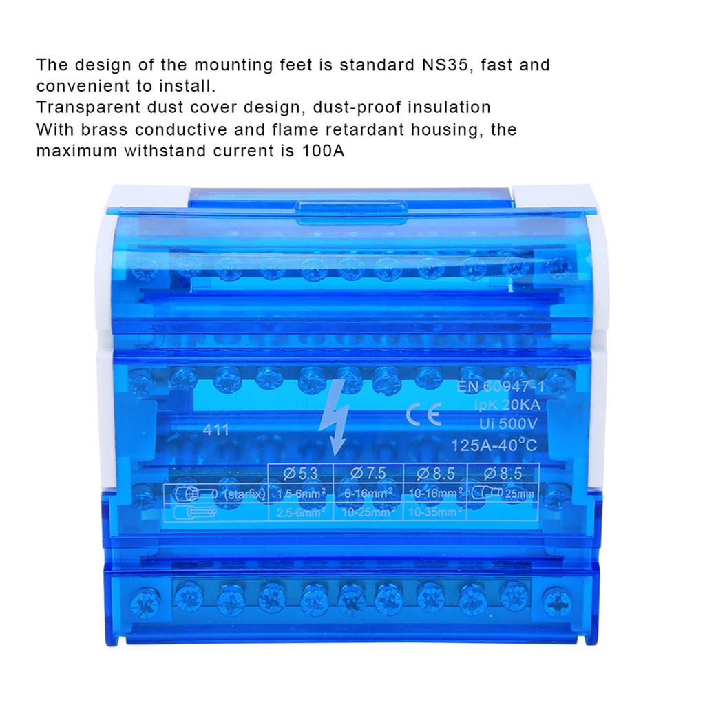 411 Terminal Block Distribution Box Din Rail 4-Level Single Phase for Electrical Engineering Terminal Distribution Box