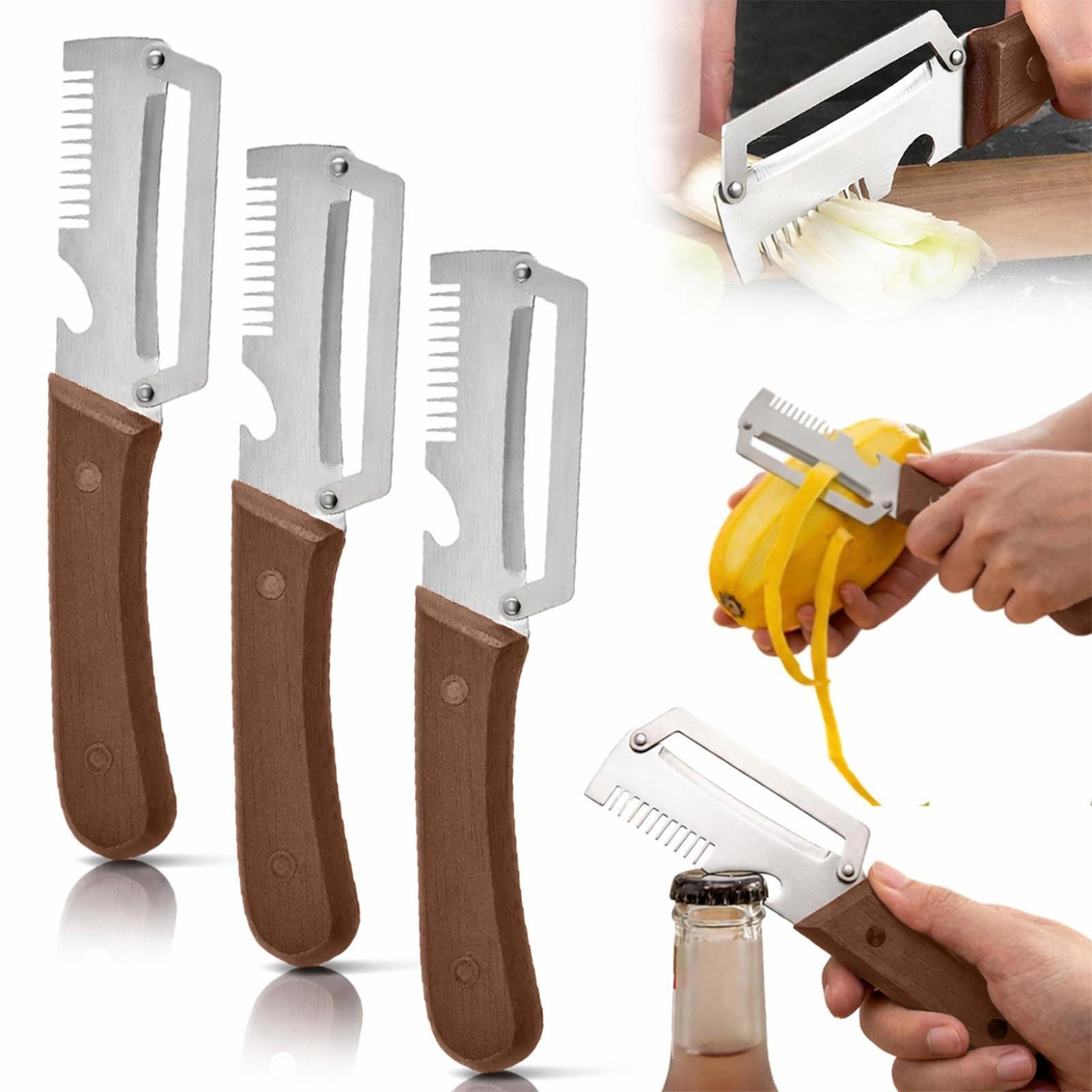 3 Piece Stainless Steel Peeler Set with Ergonomic Plastic Handle Multipurpose Kitchen Tool for Fruits and Vegetables Peeling Slicing Shredding One Size