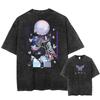 Men Streetwear Summer Rengoku Kyoujurou Top Tee Harajuku Anime Demon Slayer Printed T-shirt Vintage Washed Oversized Tshirt