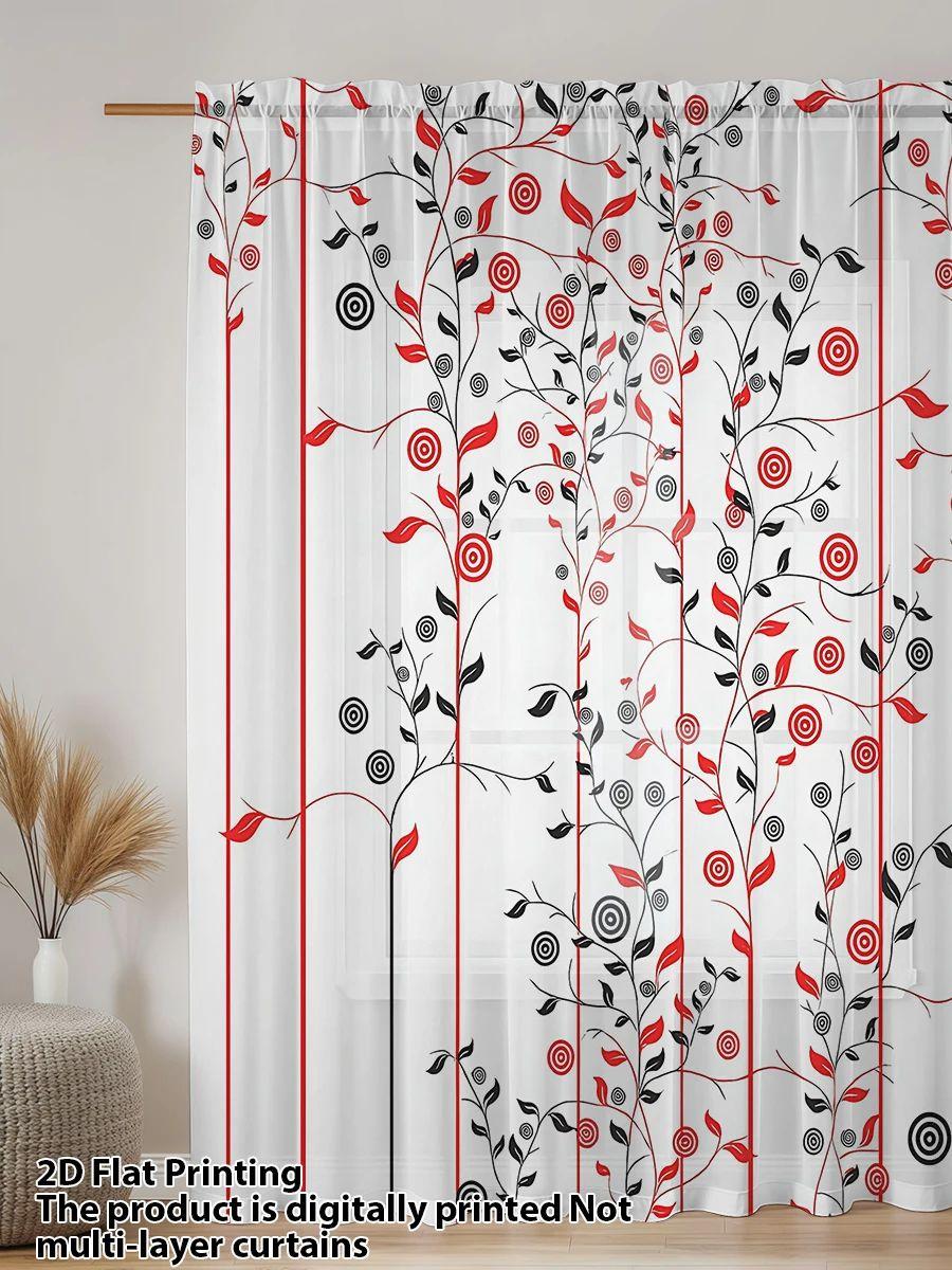 

Художественная Современная Красная Черная Скрученная Ветвь Оконная Штора Приватность Гостиная Спальня Уникальная Декоративная Пленка С Фильтрацией Света Полиэстер Идеально Для W100*H70(CM)-Hooks&1PCS