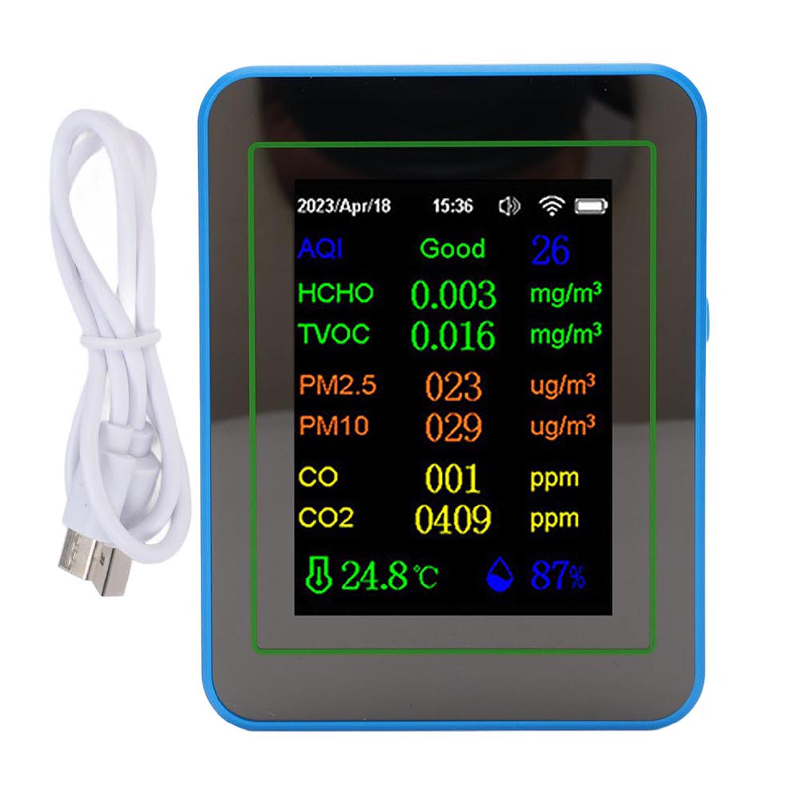 

Измеритель качества воздуха 12 в 1 WiFi CO2 TVOC HCHO Темп Влажн Умное обнаружение В помещении Питание от батареи с