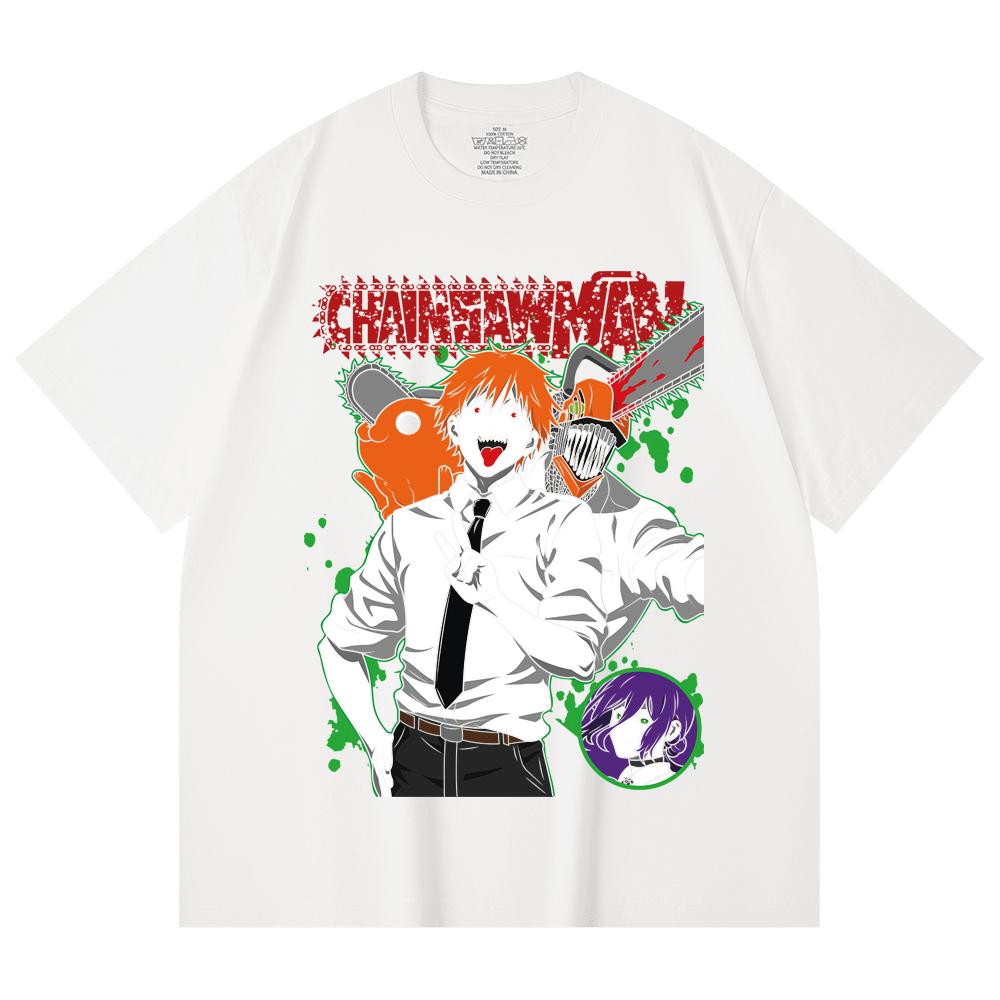 230 Gsm 100% Cotton Chainsaw Man V46 Denji Print Unisex Heavy Cotton T Shirt