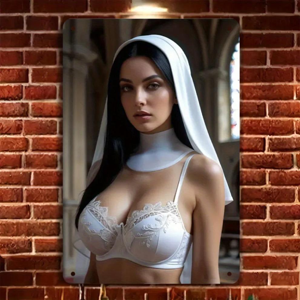 Artă Metalică de Perete Biserică Vis 8x12" - Decor Religios Elegant pentru Casă, Agățătoare de Perete cu Voal de Dantelă pentru Călugăriță