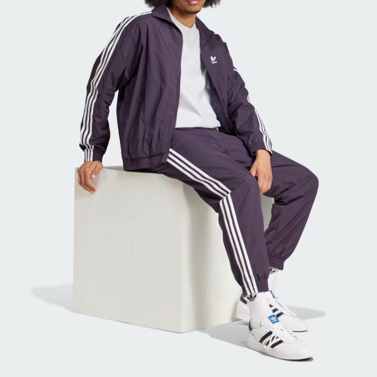 Adidas Originals Striped Retro Sports Stand Collar Zipper Straight Long Sleeve Jacket Men Jacket Purple IZ2416