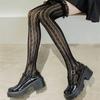 Damen Lolita Netzstrümpfe im japanischen Stil mit Herz- und Streifenmuster, Spitze, gemustert, über dem Knie, lange Strümpfe mit Rüschen und Rüschen, Kawaii