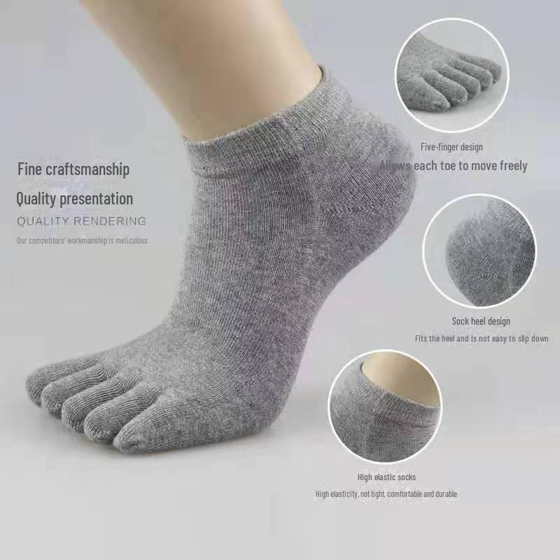 Șosete bărbați din bumbac cu cinci degete, cu degete despicate, respirabile și absorbante de transpirație pentru sporturile de toamnă și iarnă, culori uni