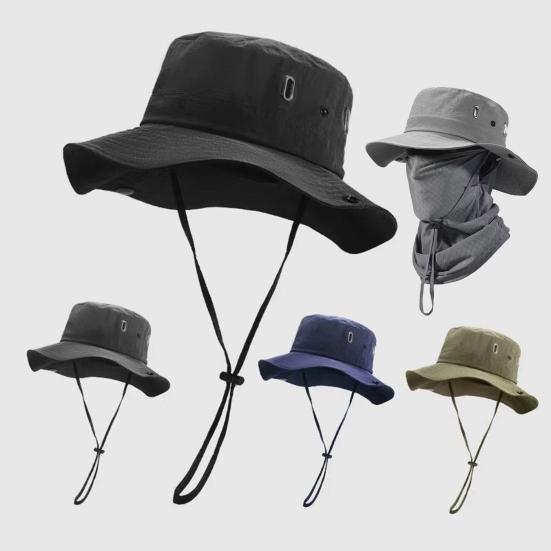 Ice Silk Fishing Hat, Breathable Quick-Drying Fabric Sun Hat with Wide Brim, Detachable Face Guard Adjustable Fit Sun Protection Hat for Outdoor