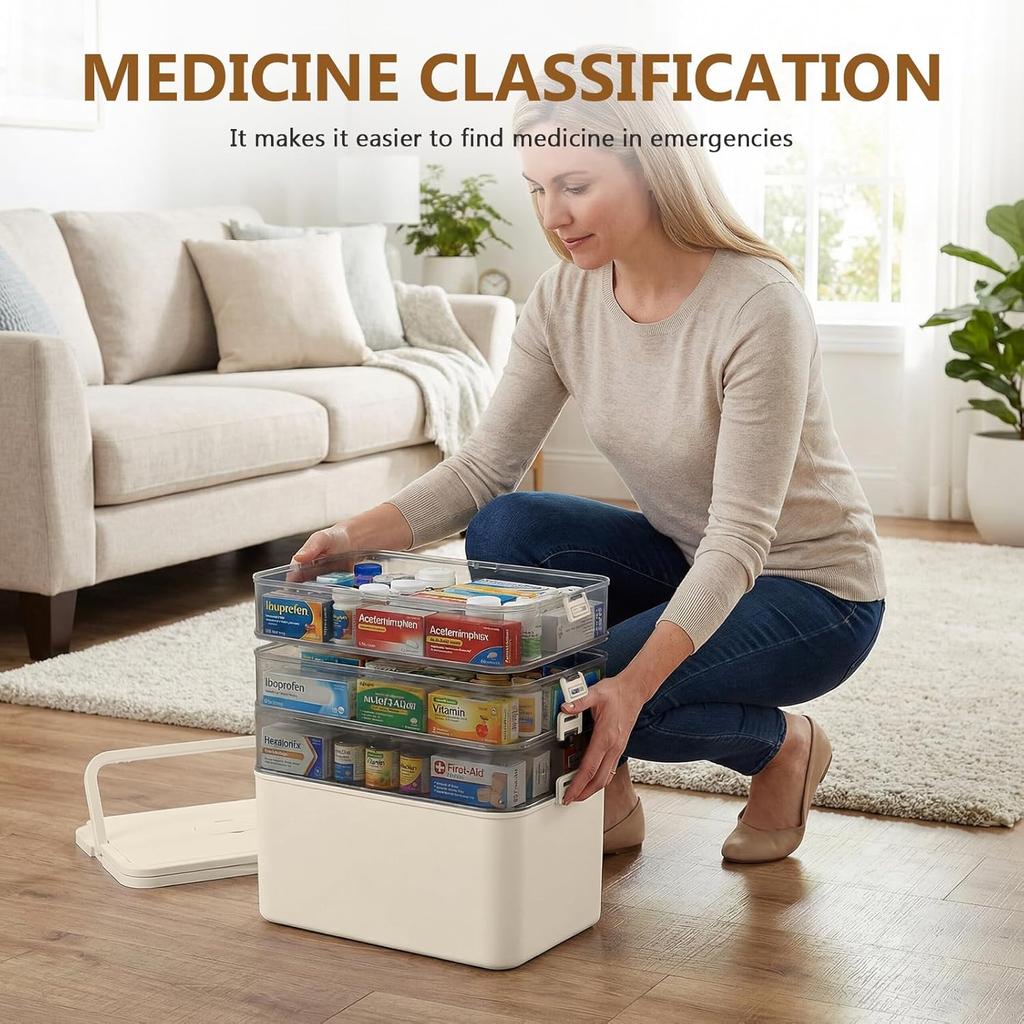 4-Tier Medicine Storage, Medicine Cabinet Medicine Box with Handle