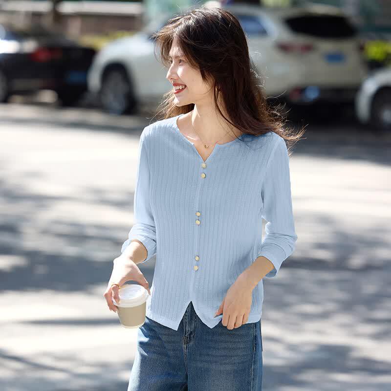 

SLLSKY Women s Textured Embossed Long Sleeve T-Shirt M