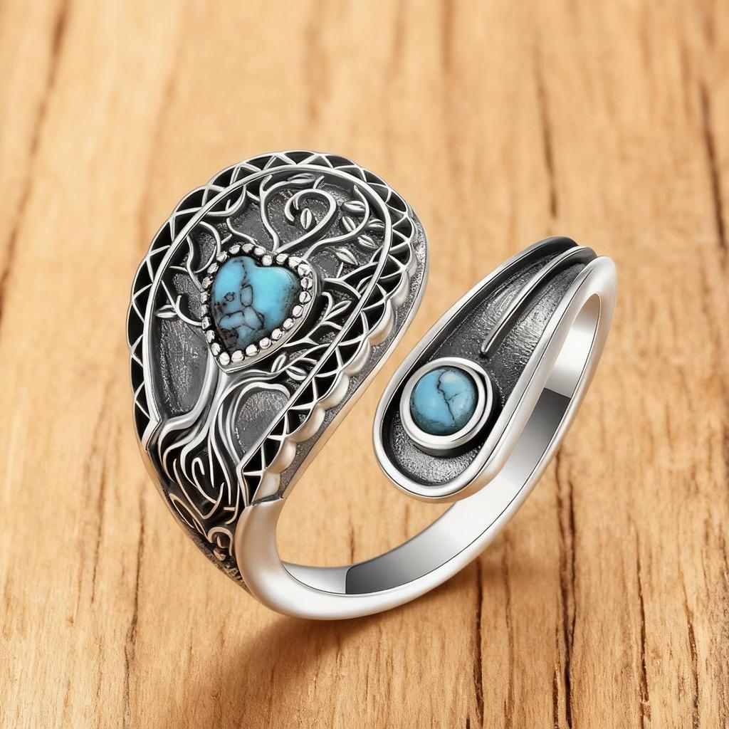Adjustable Branch Flower Double Turquoise Ladies Ring - Versatile and Stylish Accessory