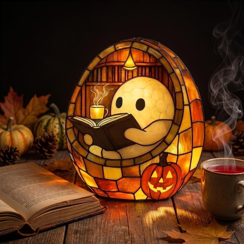 Halloween Reading Book Resin Decorative Lamp Tabletop Figurine for Home Decor