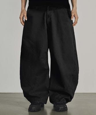 Kaneitei Wide Paneled Curved Cotton Pants (Black)