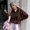 French Minimalist Lazy Fit Womens Sweatshirt 2026 Fall Solid Color Casual Outerwear Top