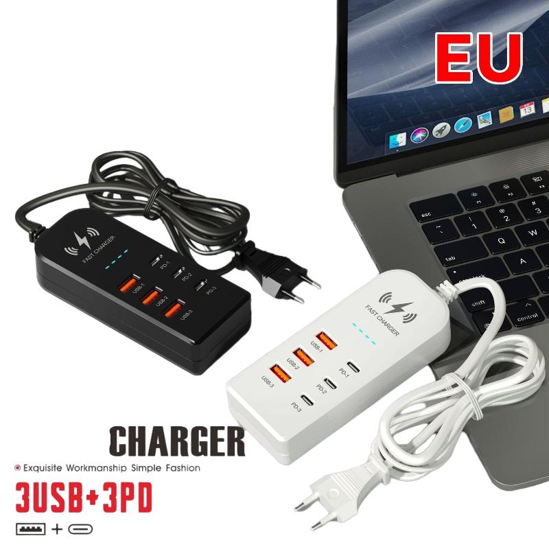 Efficient 6 In 1 USB Type C PD Charger with Fast Charging EU US Plug Wall Mount Design