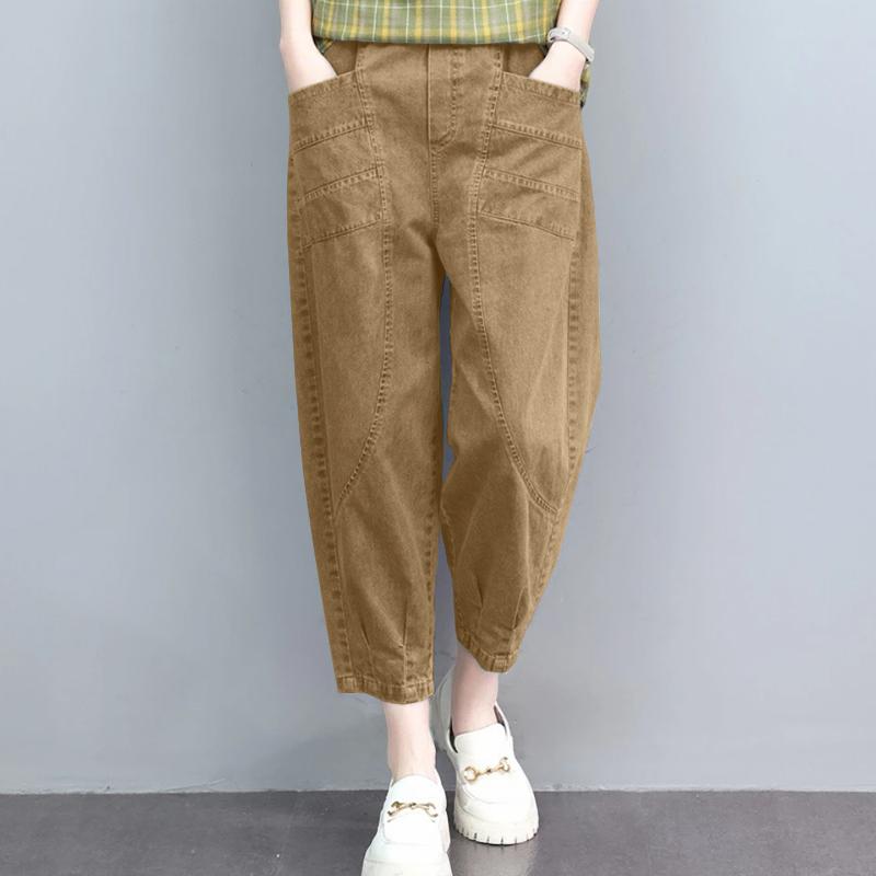 

ZANZEA Женские повседневные укороченные брюки с эластичной талией, свободные, летние 5XL хаки