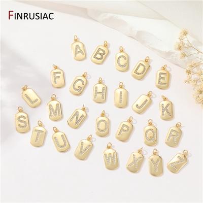 14K Gold Plated Brass Dog Tags 26 Initial Letter Alphabet Charms For DIY Women Pendant Necklace Jewelry Making Accessories