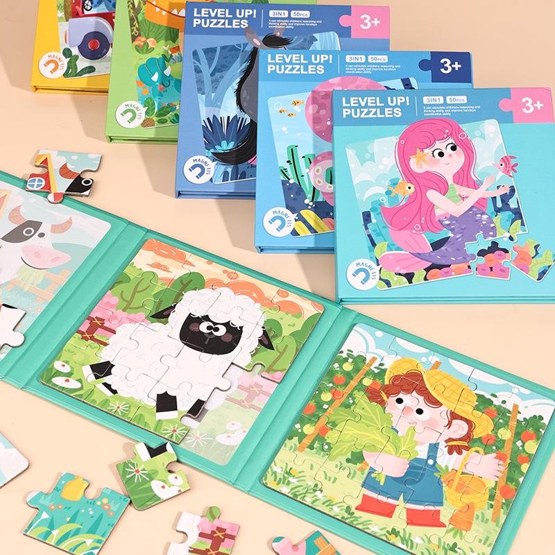 Montessori Magnetic 3-in-1 Puzzle Toy for Boys & Girls - Educational Early Learning Game