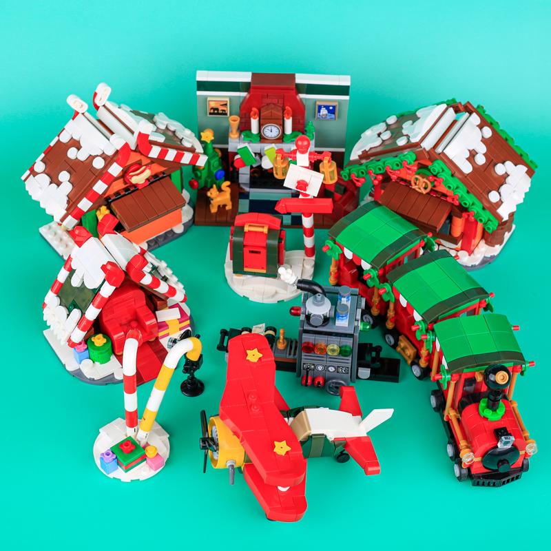 MOC Christmas Village House Building Blocks Sleigh Reindeer Tree Present Car Wreath Fireplace Gingerbread Man Bricks Toys Gift