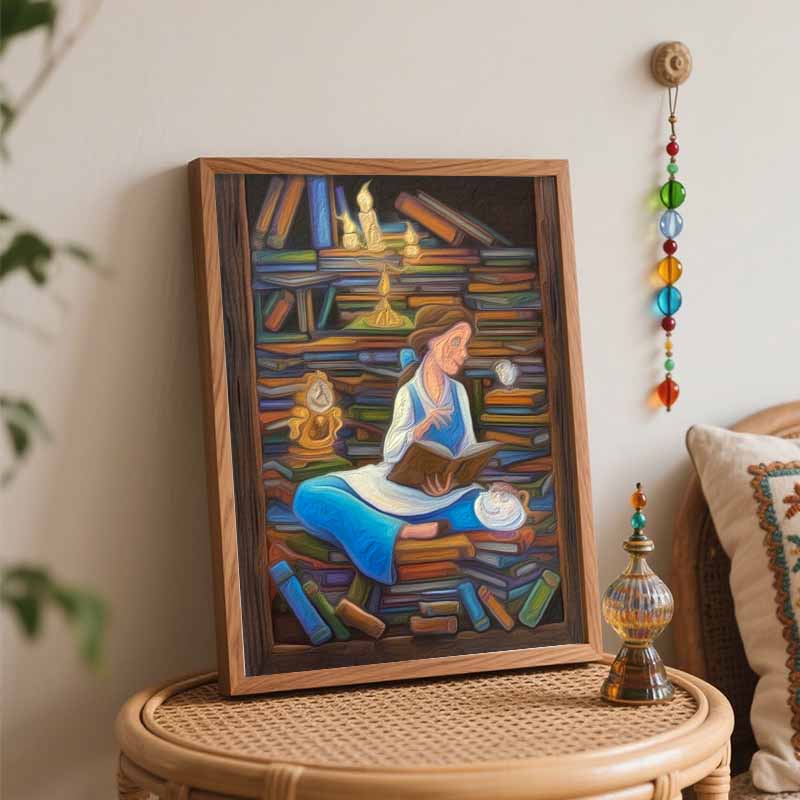 Disney Oil Painting Art Painting Set Belle's Enchanted Library Home Wall Decor Handmade Gift