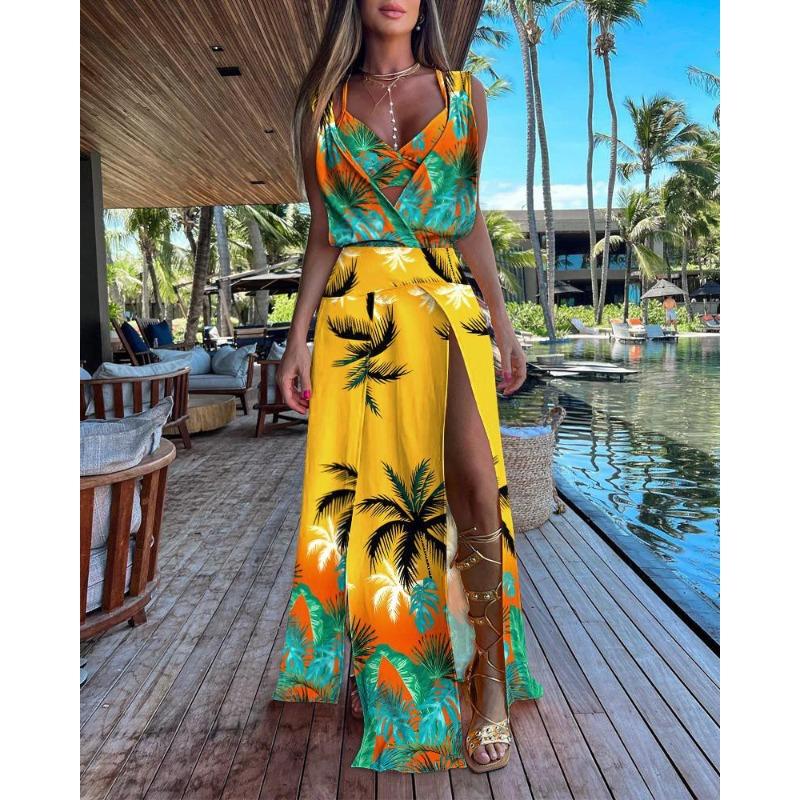 BITCED Women's Fashion Summer Spring Solid Color Print Sleeveless V-Neck Casual Dresses
