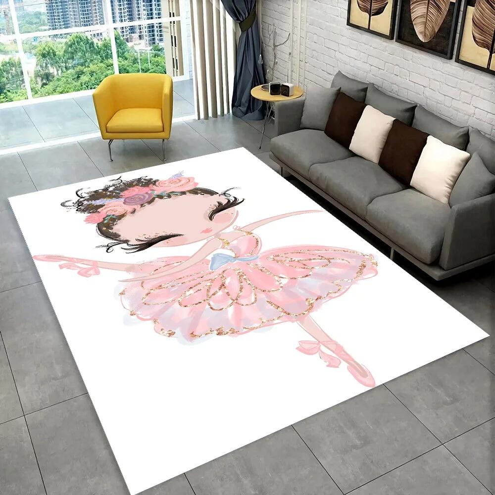 Cute Ballet Girl Ballerina Cartoon Area Rug,Carpet for Home Living Room Bedroom Sofa Doormat Decor,kids Play Non-slip Floor Mat