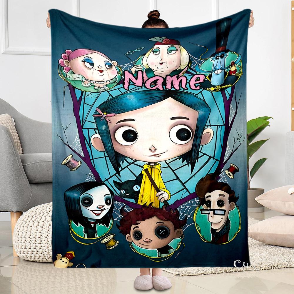 Whimsical Fantasy Portraits Personalized Name Blanket Gift Customizable Blanket Durable Comfort Throw For Home Decor Office Seaside Bedding