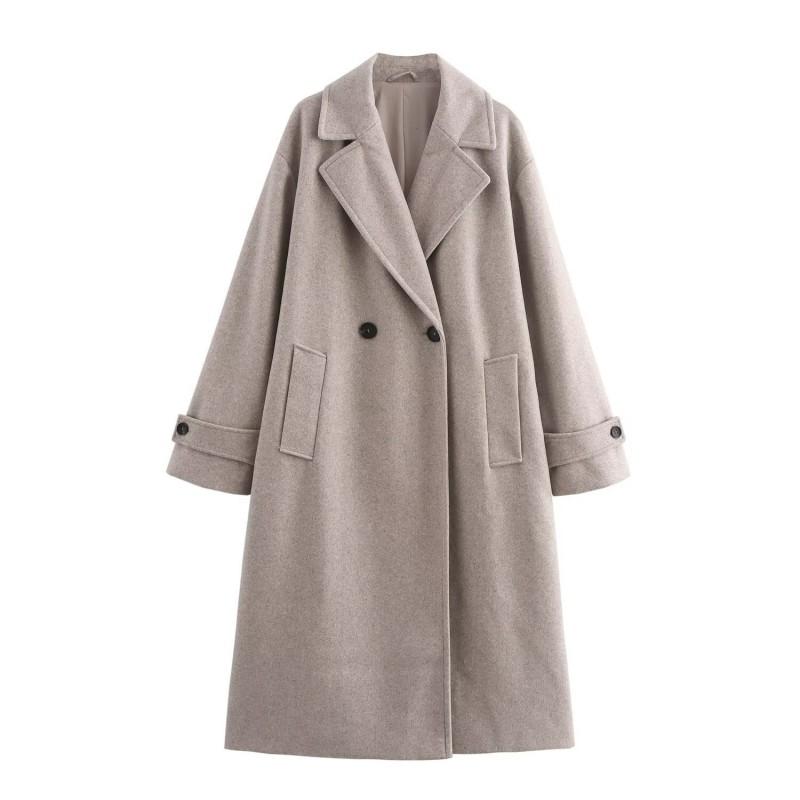 Womens Winter Wool Blend Oversized Trench Coat Longline Double-Breasted Loose Fit Outerwear