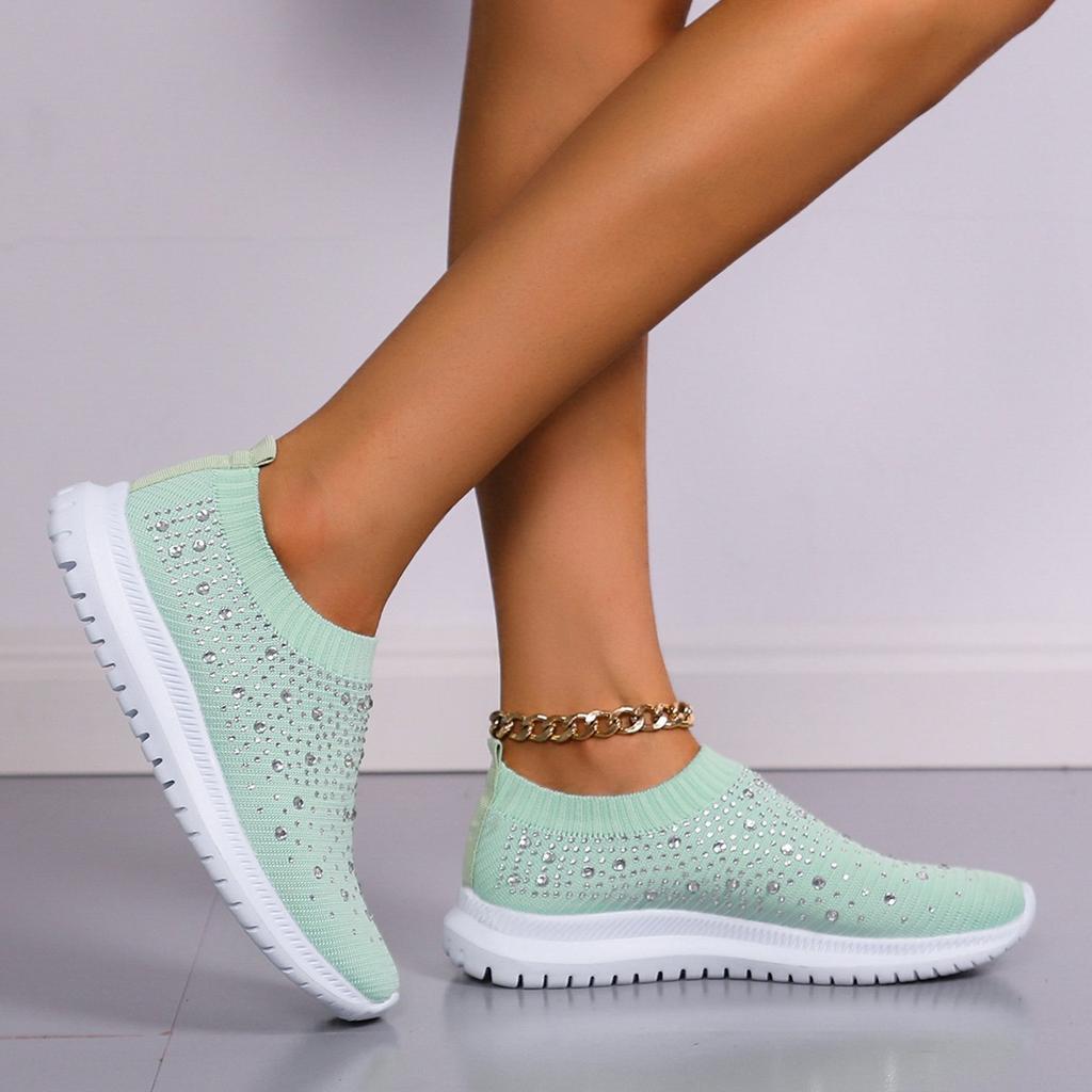 Large Size Spring New Fashion Casual Rhinestone Flying Weaving Women's Sports Style Casual Shoes