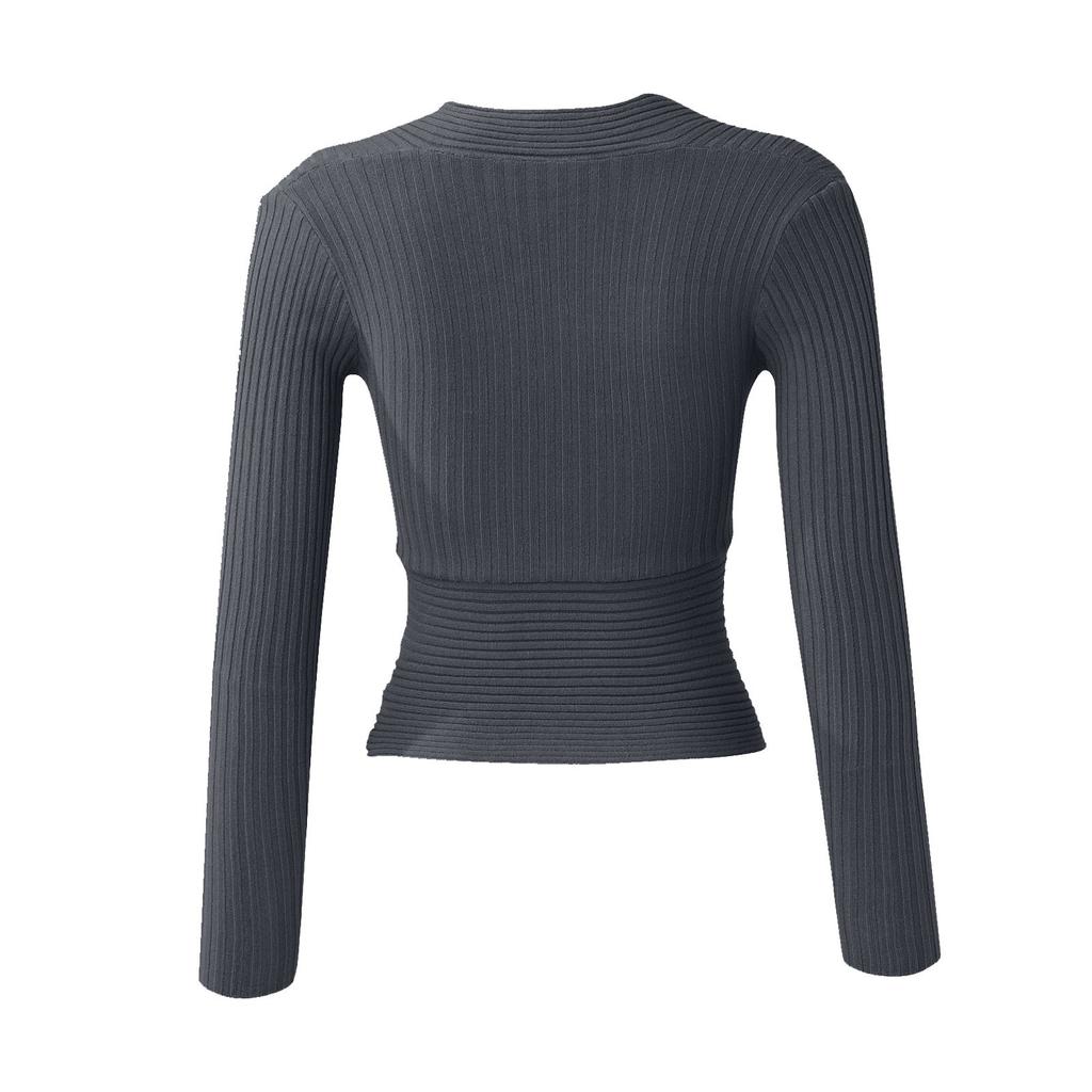 Damvinter Långärmad V-ringad Stickad Tröja Smal Färg Pullover Stickad Topp