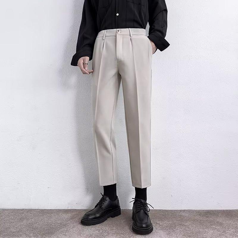 Small Trousers Men's Nine-point Slim-fitting Straight Casual Pants Men's High-end Drape Black Suit Pants Summer