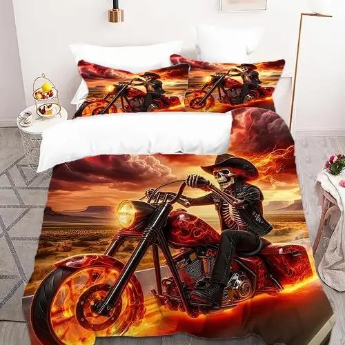 

Comforter Motorcycle With Motorcycle Pattern Suitable For Children Boys Girls And Adults Soft Warm And Breathable Comforter (quilt)-EU Single(135*200cm)3pcs