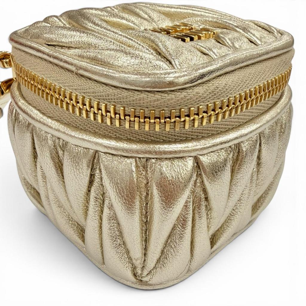 Excellent MIUMIU Charm TRICK MATELASSE KEYRING Gold Leather Women 5TL527 Used