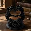 Spooky Tabletop Figurines 3D Printed Heart Shape Skeleton Hand Ornament, Gothic Rose Skull Statue Aesthetic Room Decor for Home Decor, Unique