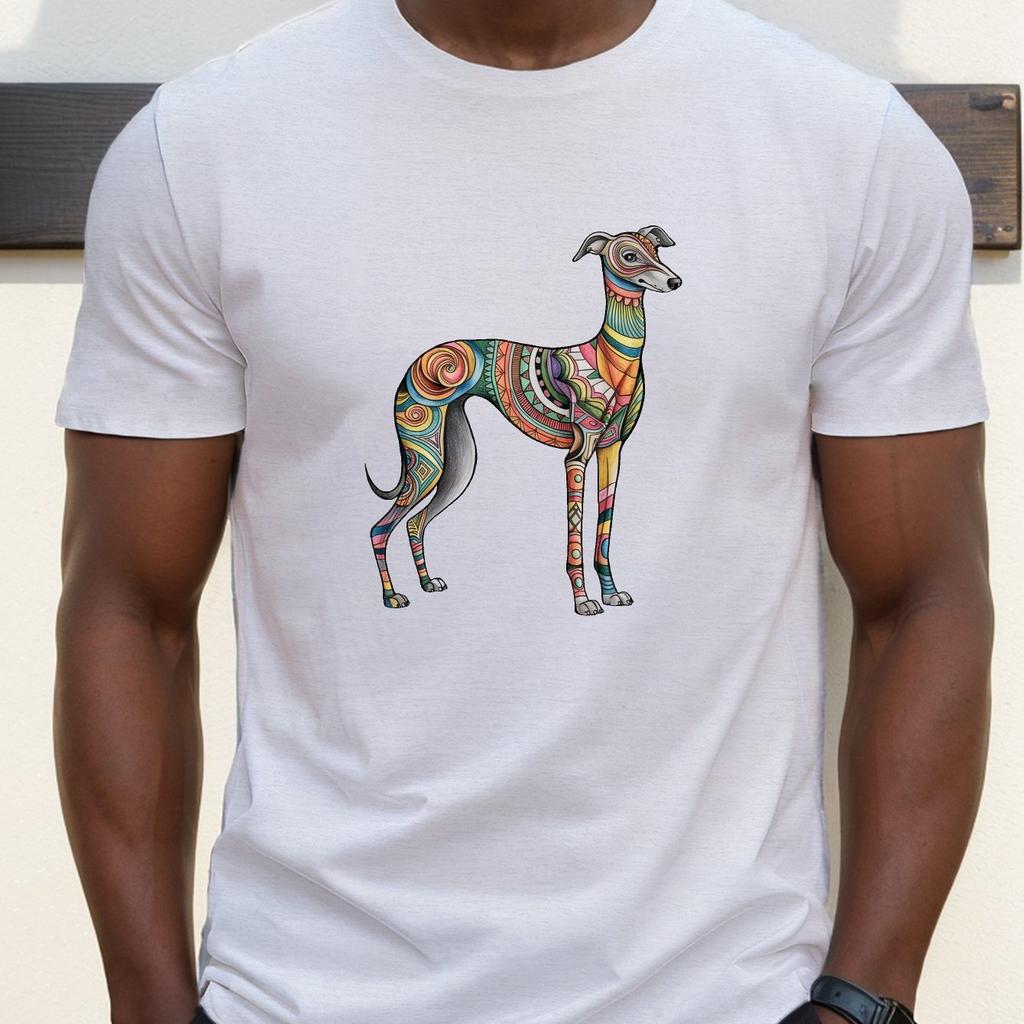 Greyhound Dog Graphic Print Mens Cotton TShirt Casual Round Neck Short Sleeve Tee