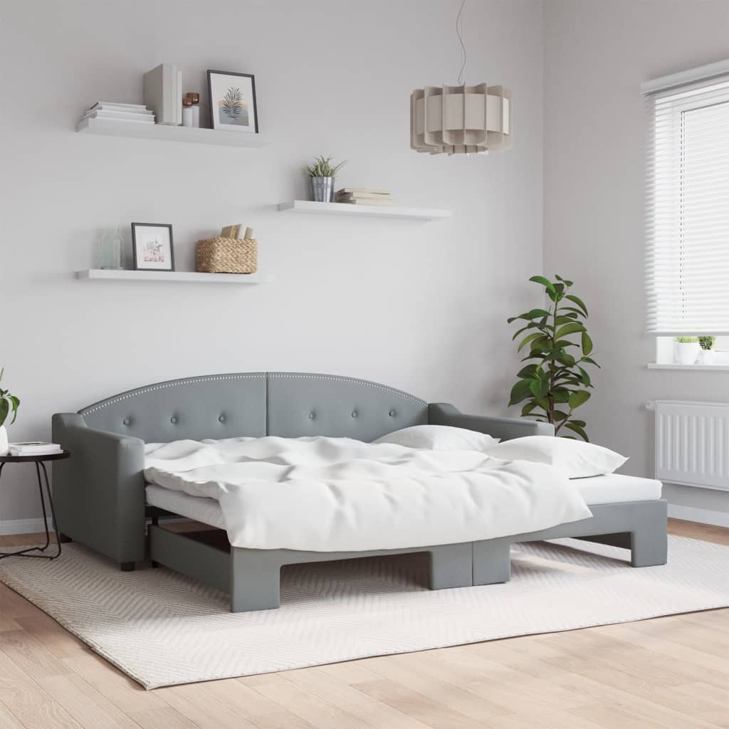 Pull Out Daybed Light Grey 90x190 cm Fabric