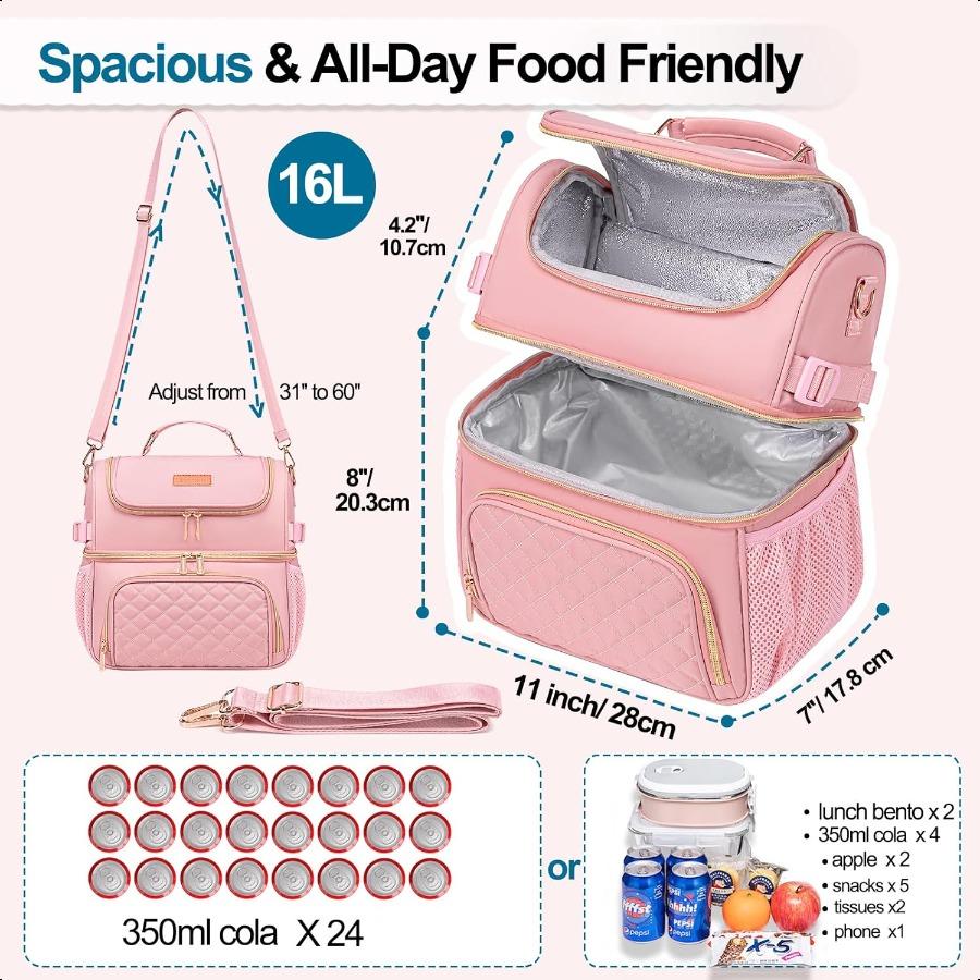 

Сумки для ланча для женщин Двухсекционный ланч-бокс Сумка для ланча для работы Ланч-кулер с защитой от протекания Большая изолированная ланч-бокс для взрослых fo United States