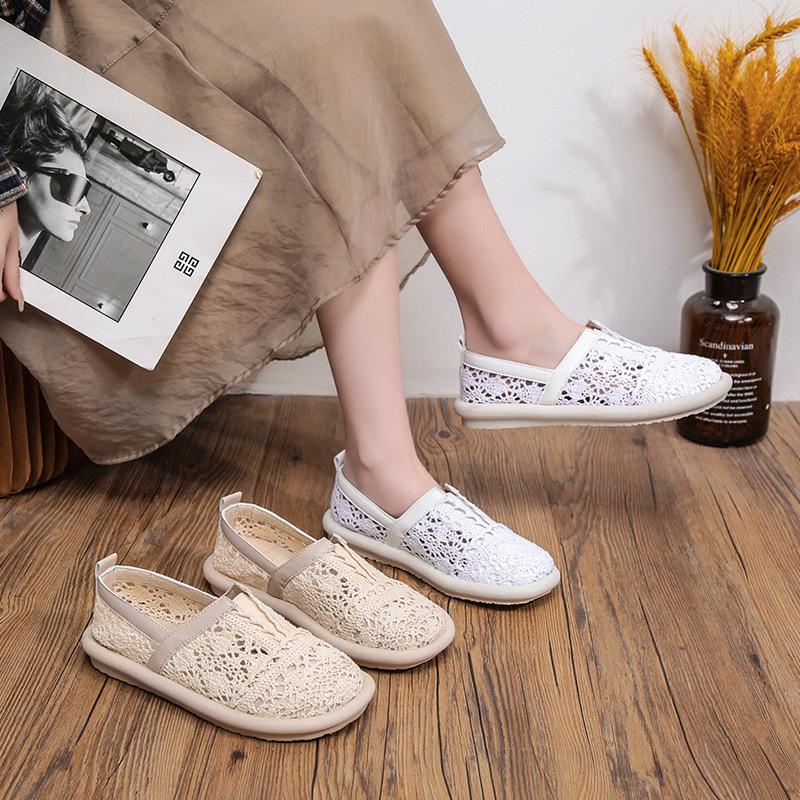 Fashion 2025 New Summer Hollow Breathable Mesh Ladies Shoes Fashionable Baotou Women's Sandals Literary Retro Minimalist Flat Shoes